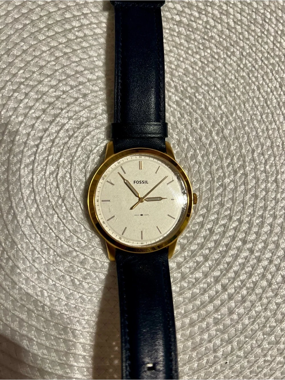 Fossil Men's Blue Leather Strap Watch with  Gold Case